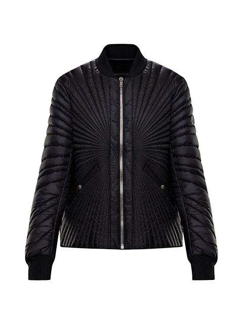 From the Moncler x Rick Owens Collaboration. This bomber jacket has a sophisticated, original attitu