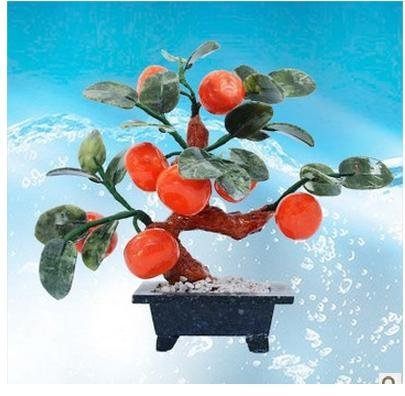 玉石盆景 桔子 風水擺件 田園仿真花