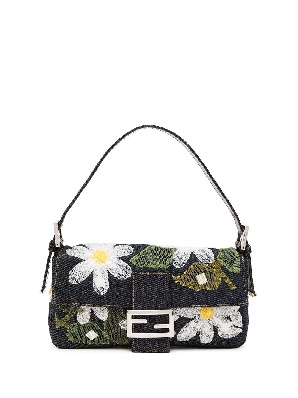 Fendi Pre-Owned - 2000s Mamma Baguette floral shoulder bag - women - Cotton/Leather - One Size - Black