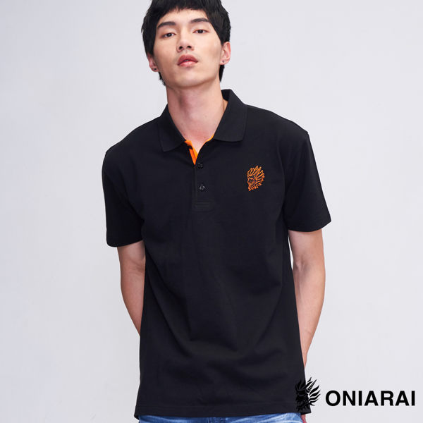 【OUTLET】小鬼頭繡花門襟配色POLO衫(黑) - BLUE WAY 鬼洗い