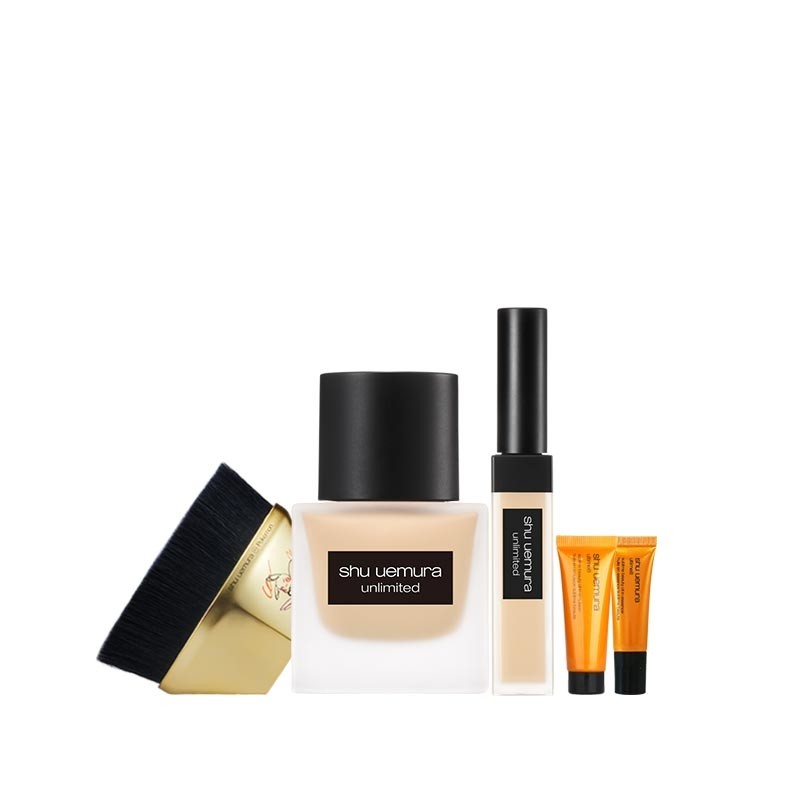 無極限超時輕粉底 任選色+無極限持久遮瑕筆 任選色+全能奇蹟金萃乳液 10ml+新全能奇蹟金萃精華 7ml+Pokemon限量聯名彩妝 #55零刷痕粉底刷
