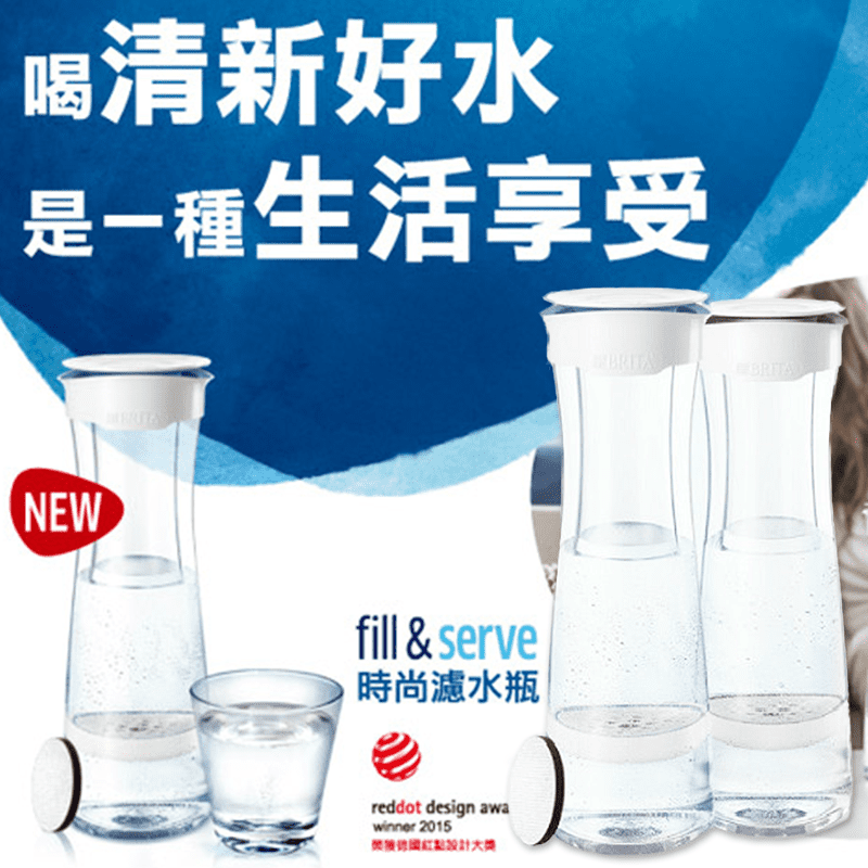 【德國BRITA】Fill&Serve Mind時尚濾水瓶+濾芯片，本檔全網購最低價！