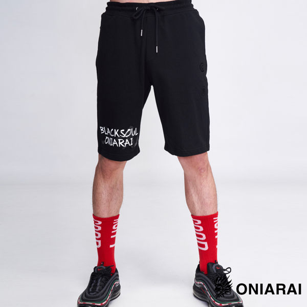 【OUTLET】潮流黑魂圖騰運動綿短褲(黑) - BLUE WAY 鬼洗い