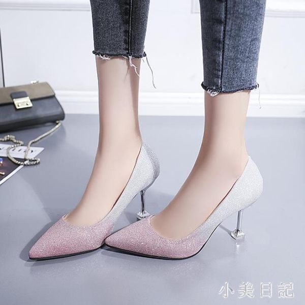 2019春季新款尖頭高跟鞋女細跟網紅性感黑色百搭職業單鞋 aj8271『小美日記』