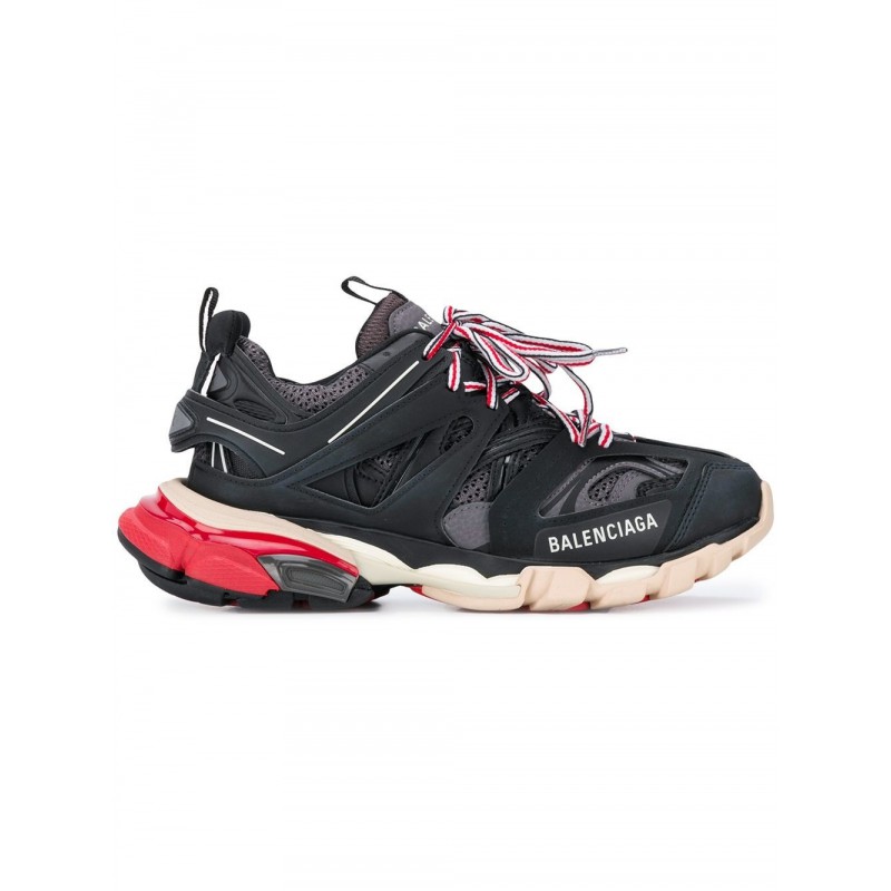 全新真品 Balenciaga Track 女款運動鞋 紅 黑 IT 38/40 Balenciaga黑色和紅色運動鞋'Track'採用圓頭，對比色面料和層疊鞋帶。 外層：100％皮革 襯裡：100％