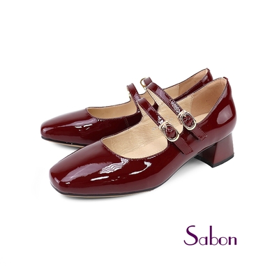 Green Pine 復古漆皮瑪莉珍4cm粗跟鞋 酒紅色 (10319961)