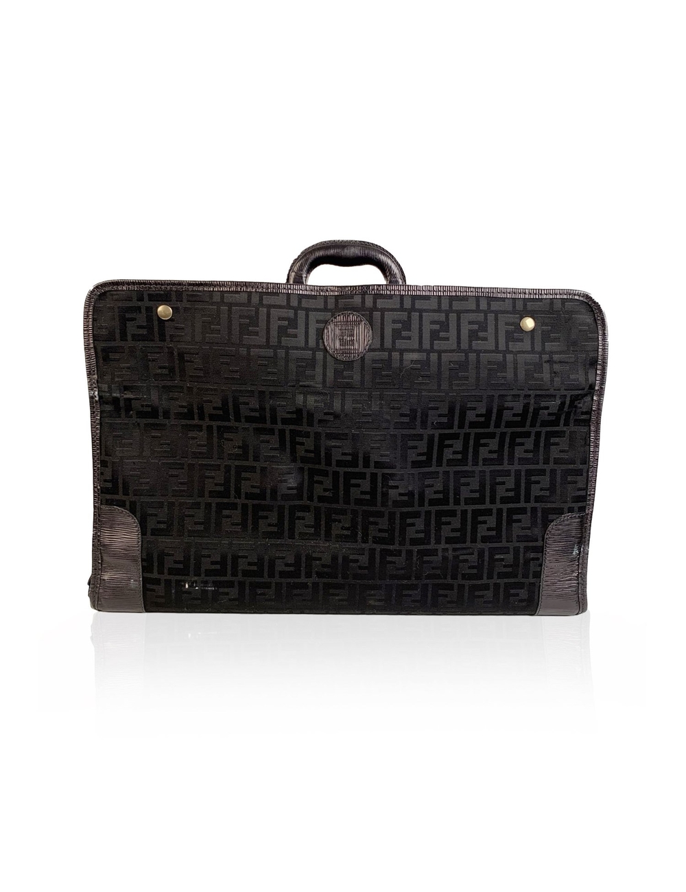 Practical Vintage foldable suitcase travel bag by Fendi in black monogram canvas with black genuine 