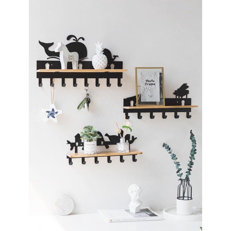北歐玄關收納置物架創意鑰匙掛鉤墻面進門口裝飾衣帽鉤掛衣架壁掛