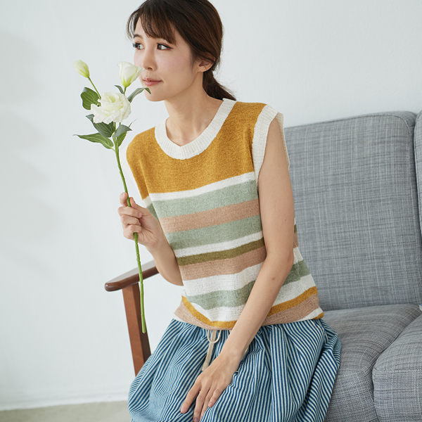 【慢。生活】色條冰絲針織背心 812 FREE杏色