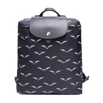 母親節4折up↘搶券再折$400｜LONGCHAMP 奔馬圖案織物雙肩包(海軍藍色) (1699)