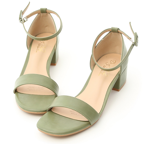 一字繫踝方頭低跟涼鞋