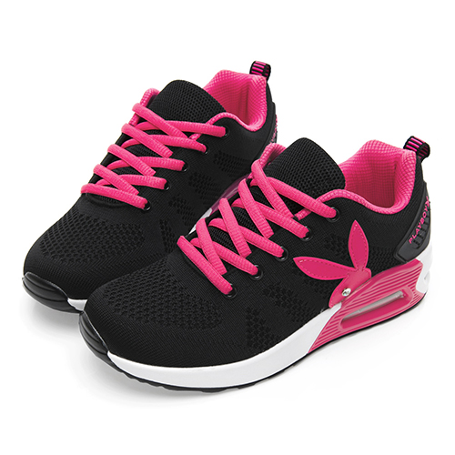 PLAYBOY 舒適簡約 針織綁帶氣墊休閒鞋-黑桃(Y5777)