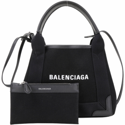 BALENCIAGA Navy Cabas XS 品牌字母帆布手提/肩背包(黑/附萬用包)