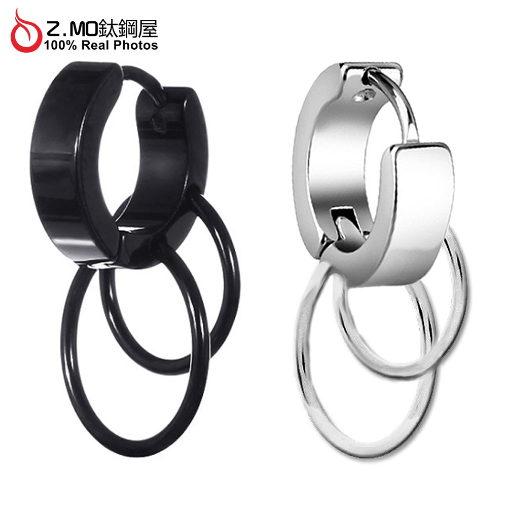 男生耳環 Z.MO鈦鋼屋 C扣耳環 雙圈耳環 白鋼耳環 中性潮流 質感單品 型男配戴 百搭款 鋼飾品【EZS00173】