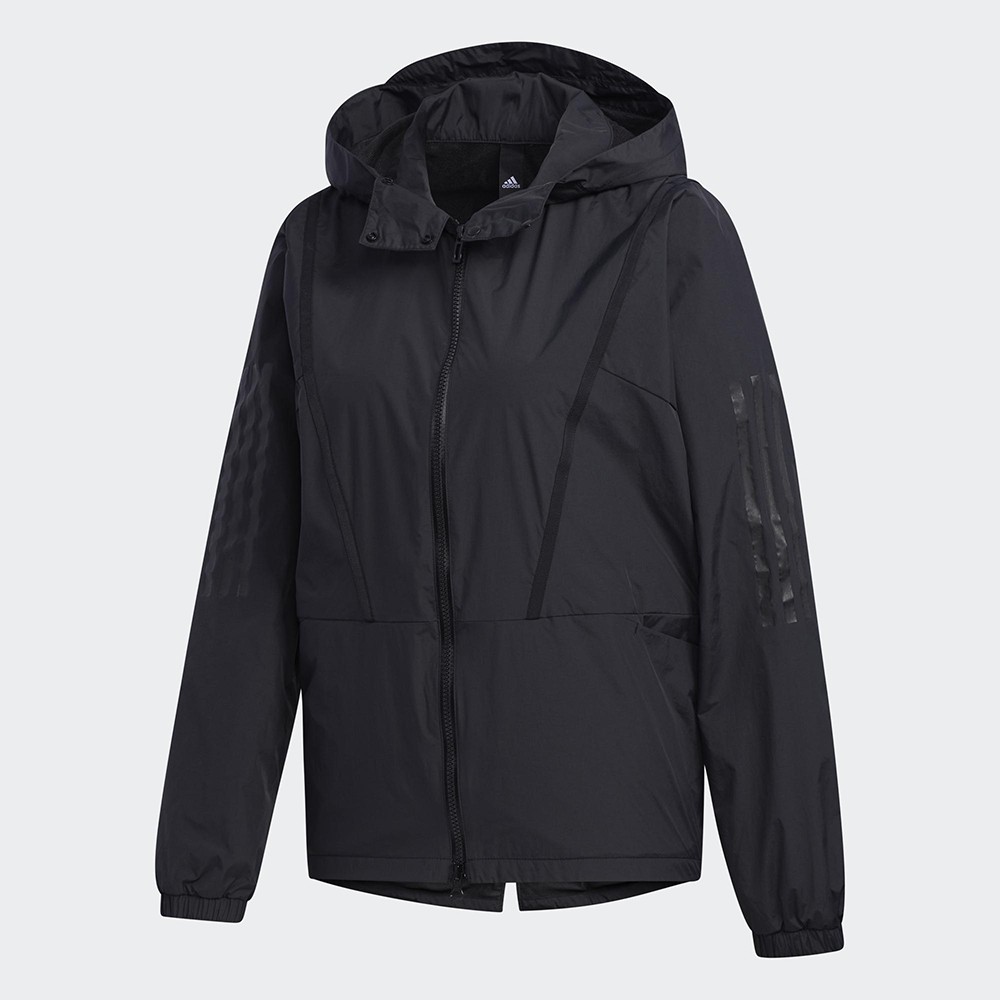 此款外套採連帽設計，帶來遮蔽。鬆緊袖口，前短後長，後擺微開衩，使你穿著舒適亞洲尺寸、一般版型、連帽設計前短後長設計、後擺微開衩材質:聚酯纖維＊由於庫存隨時變動，購買前請先諮詢尺寸後再下標（使用問與答或