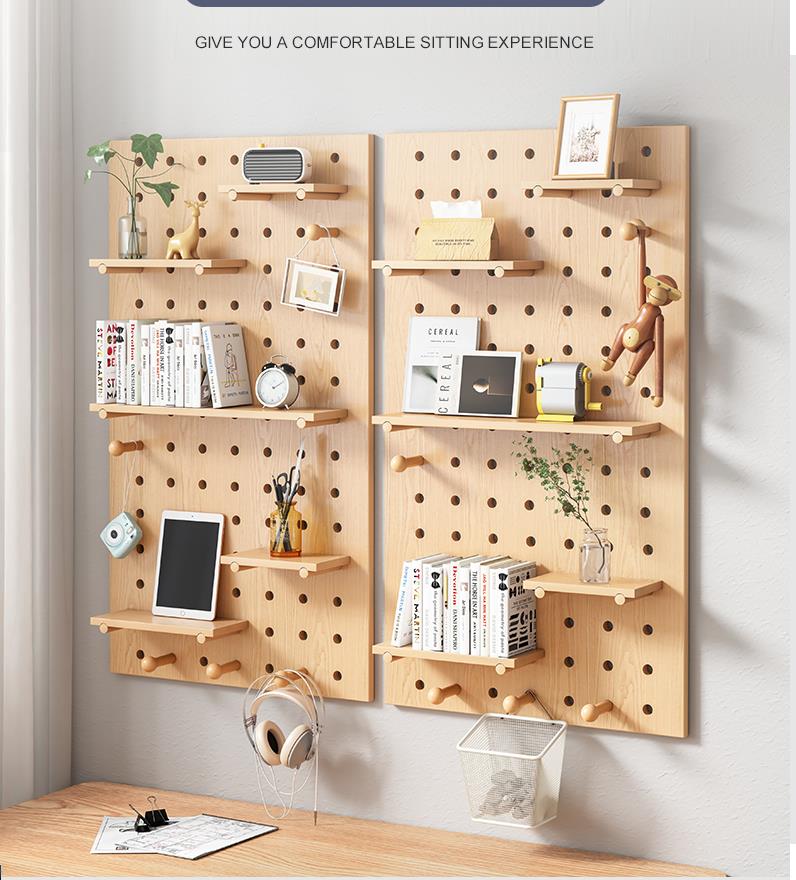 洞洞板 牆壁收納架 實木洞洞板牆上置物架牆壁書架牆面掛牆置物架隔板裝飾展示收納架『my1154』