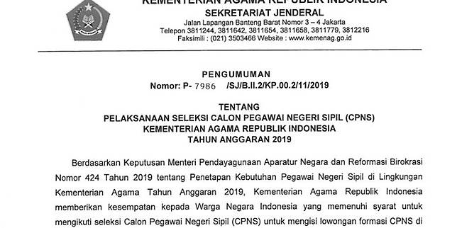 Kemenag Buka 5 815 Formasi Cpns 2019 Ini Rinciannya Kompas Com Line Today