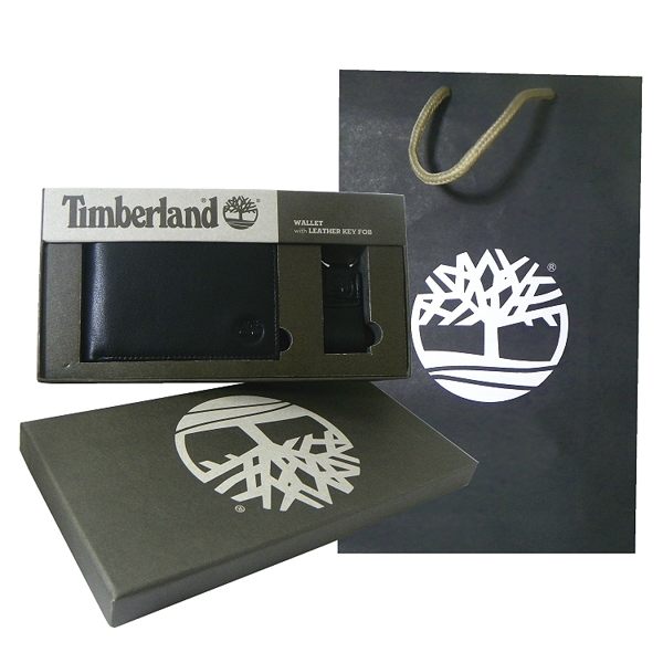 Timberland 黑色男性短夾 + 鑰匙圈、精美禮盒組 附原廠紙袋
