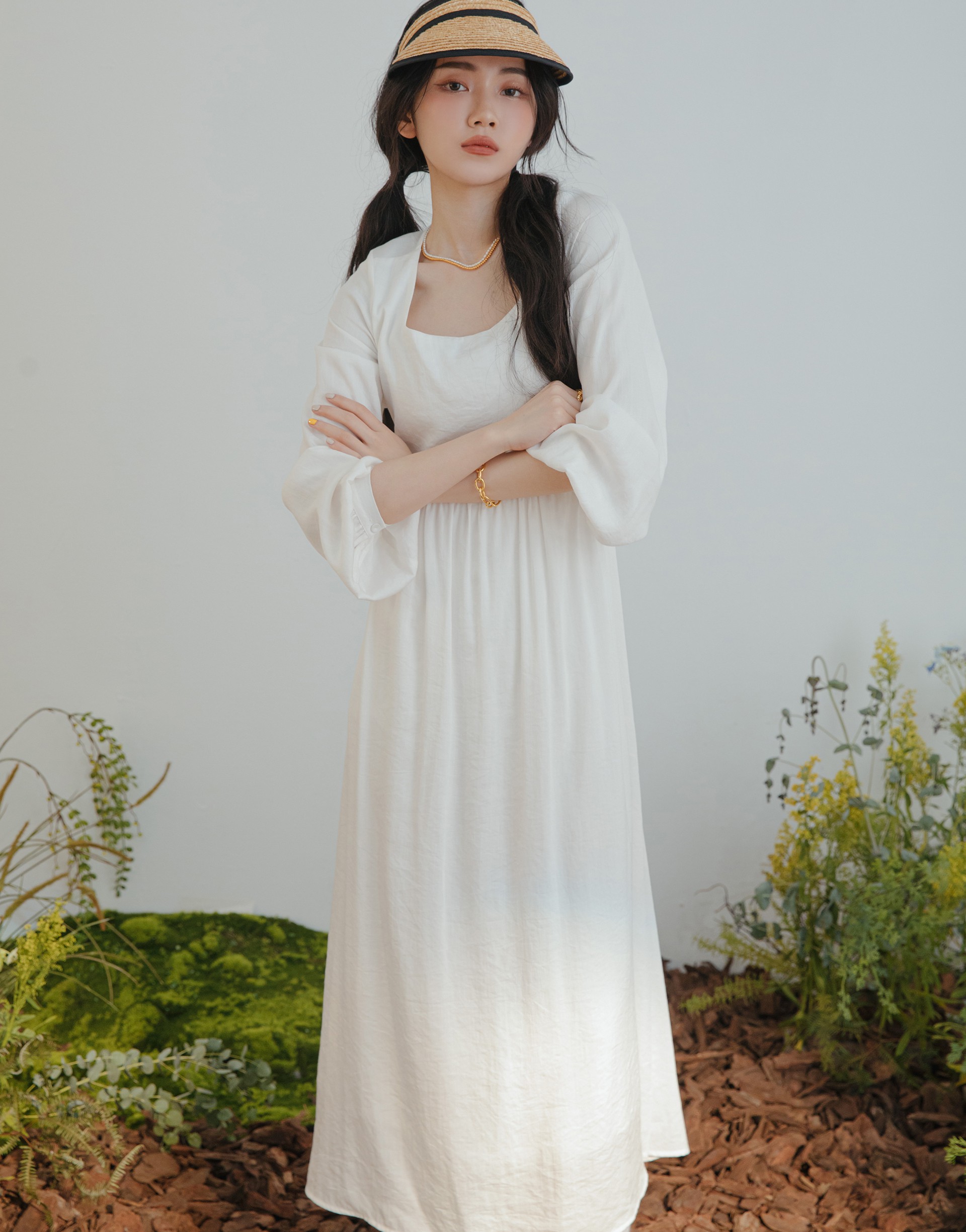 浪漫女感方領後綁結長洋裝-PAZZO