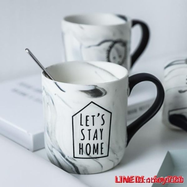 馬克杯舍里 手繪可愛英文大理石紋陶瓷馬克杯學生水杯茶杯牛奶咖啡杯子 摩可美家