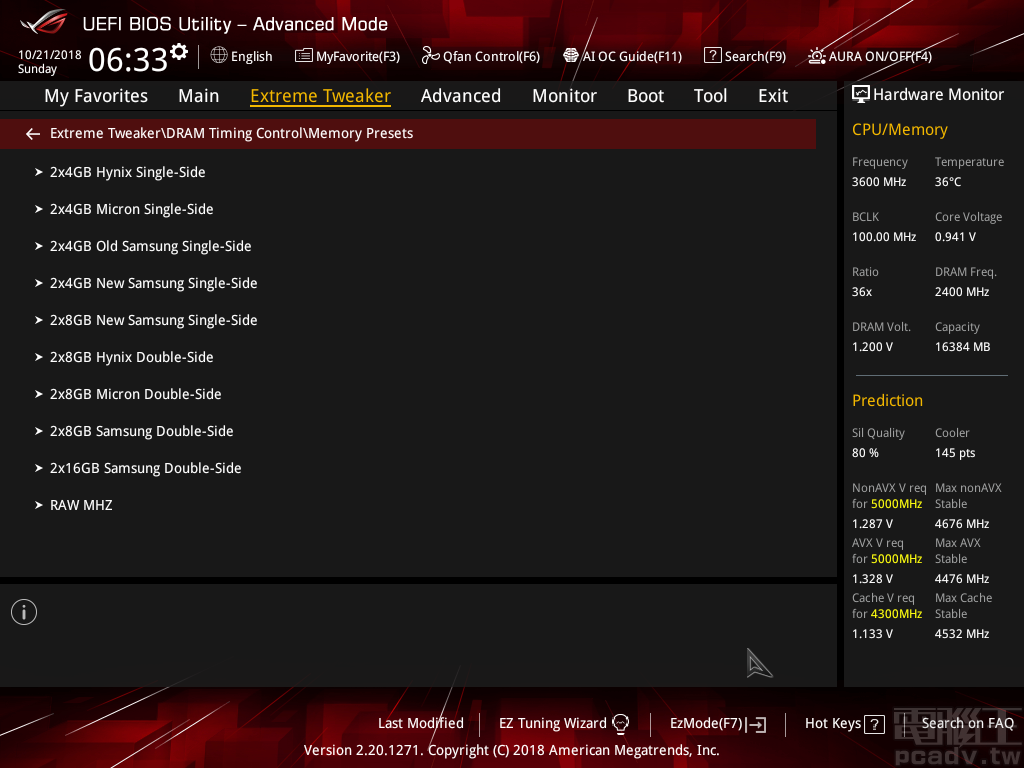 Extreme Tweaker＞DRAM Timing Control＞Memory Presets 數量相較 ROG Maximus XI Extreme 多上許多