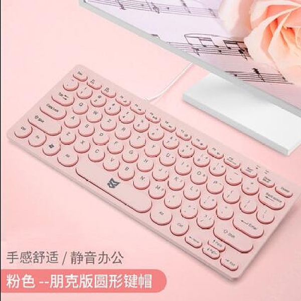 小鍵盤 鍵盤可愛粉色少女心復古朋克有線電腦USB外接家用【快速出貨八折鉅惠】