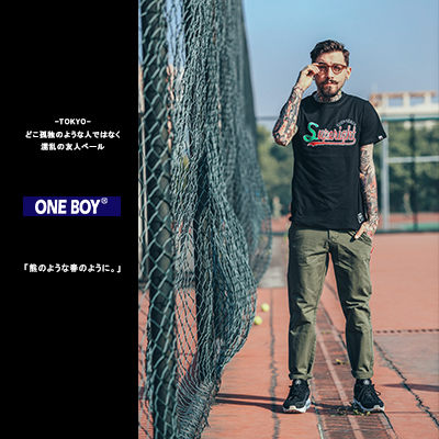 『 One Boy 』【N71119】個性注目實作純色趨勢布標休閒長褲