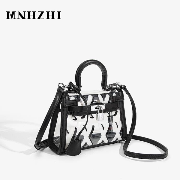 【側背包·柒柒】香港MNHZHI正品时尚透明果冻包个性手提包凯莉包斜挎包