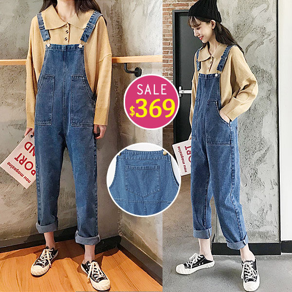 BOBO小中大尺碼【66505】休閒工裝牛仔吊帶褲 共2色 現貨