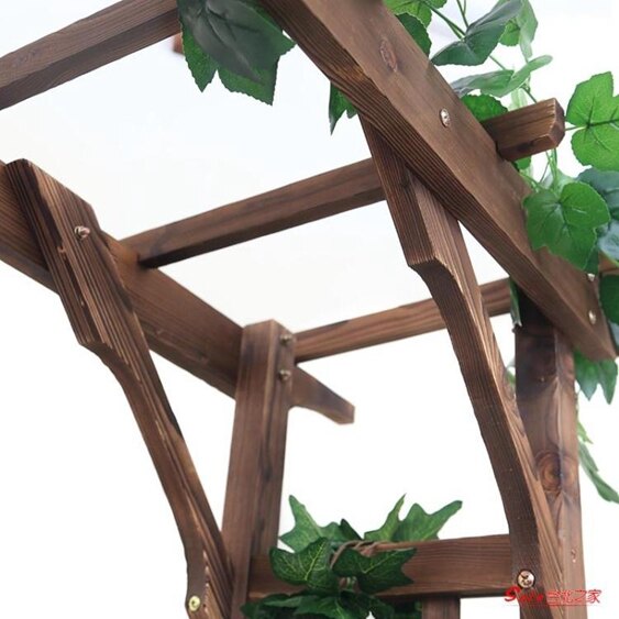 戶外庭院實木網格拱門花架碳化防腐花園陽臺植物拱形葡萄爬藤架子