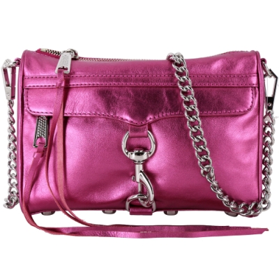 Rebecca Minkoff MINI MAC 桃粉金屬色皮革手拿兩用包(銀鍊/展示品)
