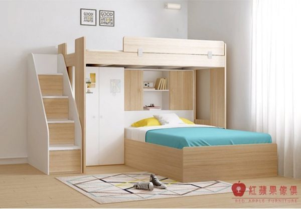 [紅蘋果傢俱] AKW099 兒童家具 雙層床 組合床 兒童床 單人床 4尺床 梯櫃 爬梯 衣櫃 書桌 多種組合