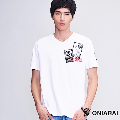 鬼洗 BLUE WAY 側鬼花札交叉領短TEE