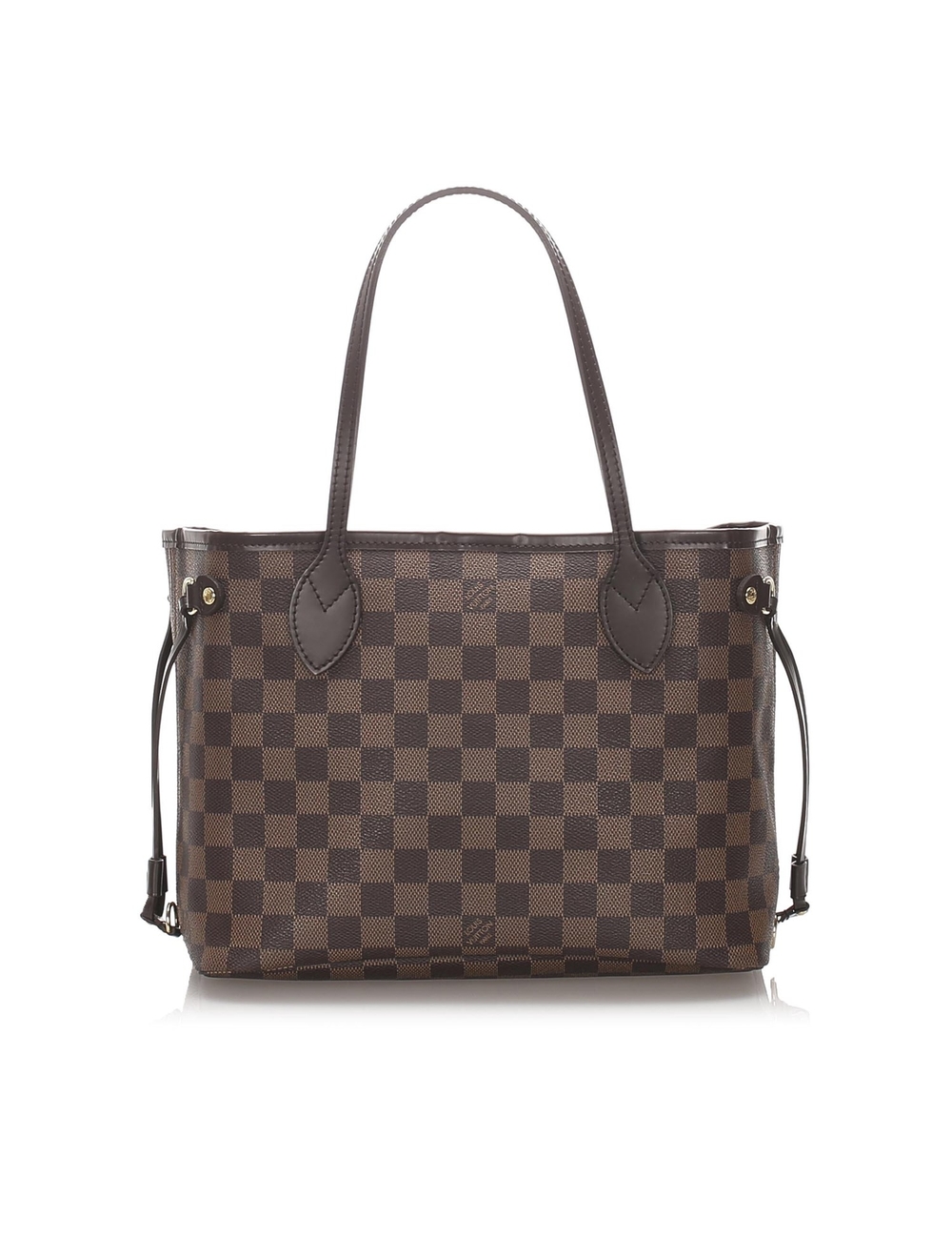 產品詳情： 棕色路易威登Damier Ebene Neverfull PM包。 Neverfull PM的特色是Damier Ebene帆布主體，配以皮革飾邊，扁平皮革帶子，頂部龍蝦爪搭扣和內部拉鍊袋