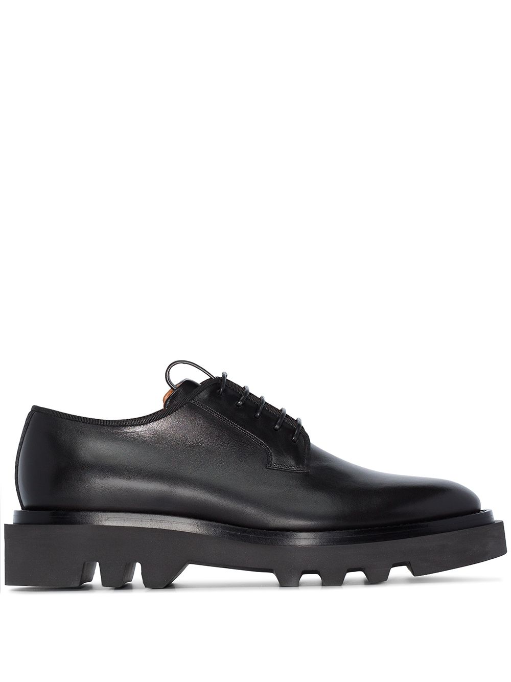 Chunky yet funky, large and in charge, these black leather ridged-sole Derby shoes from Givenchy are