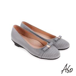 A.S.O 義式簡約 壓紋皮拼接紓壓平底鞋-灰