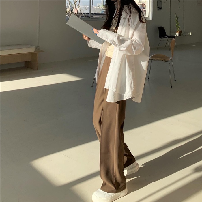 49028 假兩件寬鬆男友風學院風休閒長袖襯衫