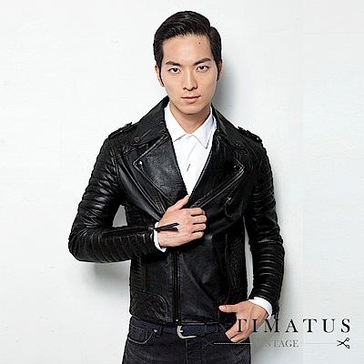INTIMATUS 真皮 壞男孩華麗車手風高街時尚小羊皮皮衣 經典黑