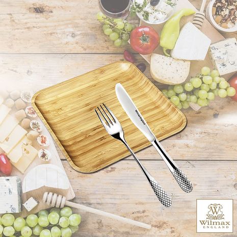 【英國 WILMAX】竹製方形托盤/輕食盤附刀叉組 (17.5x17.5CM)