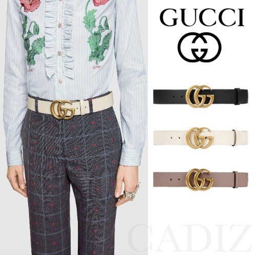 義大利正品 GUCCI Leather belt Double G buckle簡約寬版4cm真皮黑白粉腰帶400593