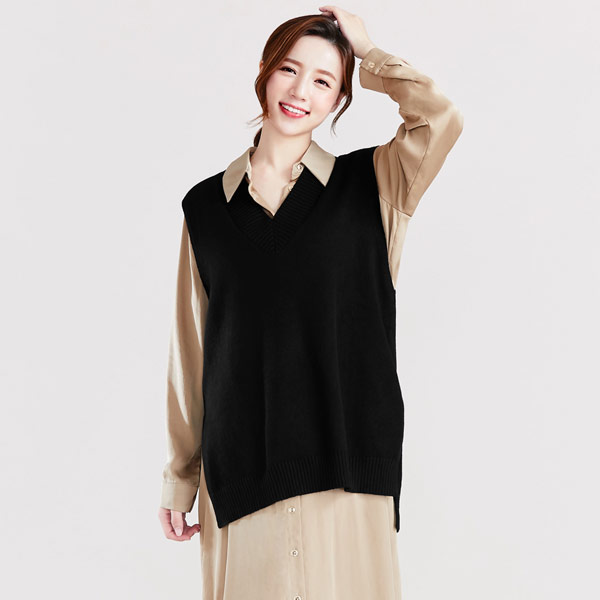 V領寬版針織背心