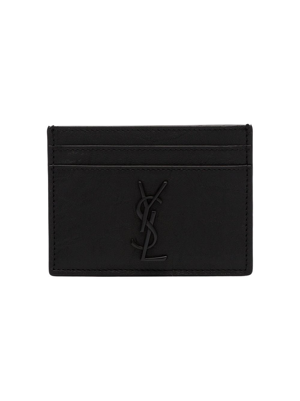 Keep the plastic safe in style with this black leather Monogram logo plaque cardholder from Saint La