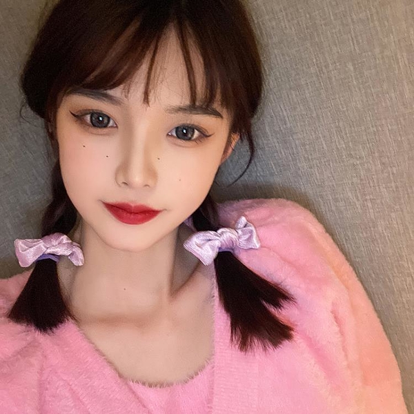 sppgge ONE~韓國甜美簡約絲絨蝴蝶結髮圈一對ins小清新可愛扎頭皮筋森系髮繩