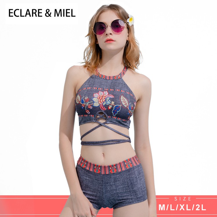 (現貨)ECLARE & MIEL - 峇里島系列波希米亞風削肩露背綁帶長裙三件式泳裝(黑色)【CSW0058-1】