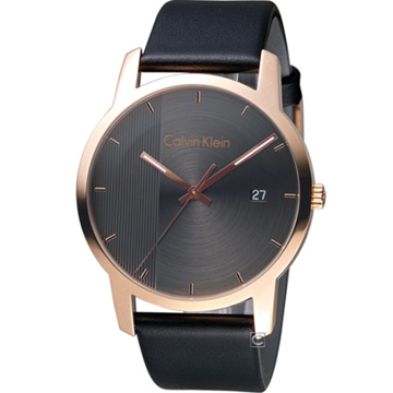 瑞士石英 Swiss MadeCalvin Klein City系列直條紋拼接錶盤設計不鏽鋼錶殼、皮革錶帶料號：K2G2G6C3