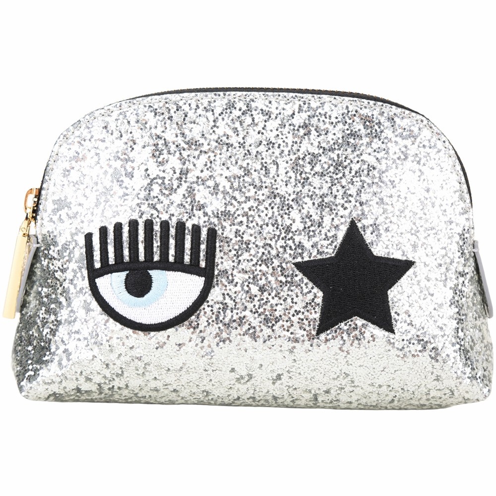 Chiara Ferragni Eye Star 眨眼星星刺繡果凍感亮片手拿包(銀色)