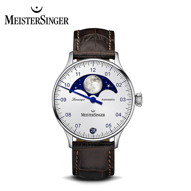 【MeisterSinger 明斯特單指針】LS901 月相 蛋白石銀 自動上鍊 40mm