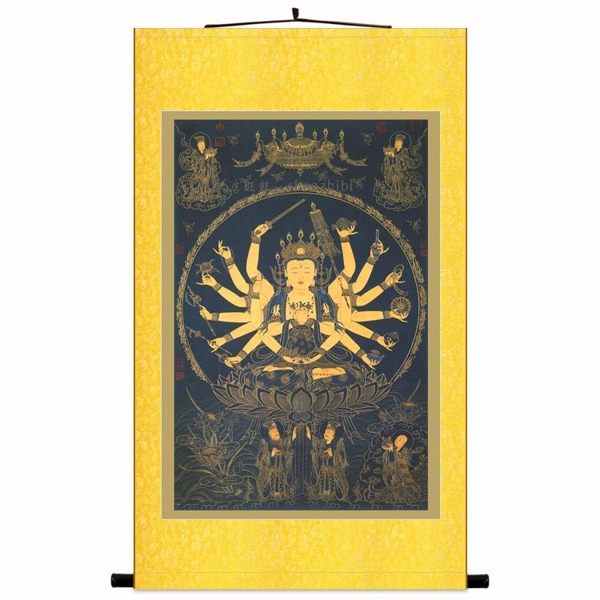 佛畫 準提菩薩佛母畫像掛畫 佛堂寺廟書房客廳裝飾畫 絲綢畫卷軸畫