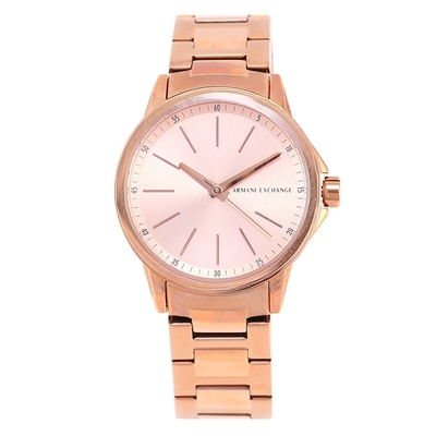 A/X Armani Exchange 簡約時尚鋼帶玫瑰金女腕錶(AX4347)-36mm
