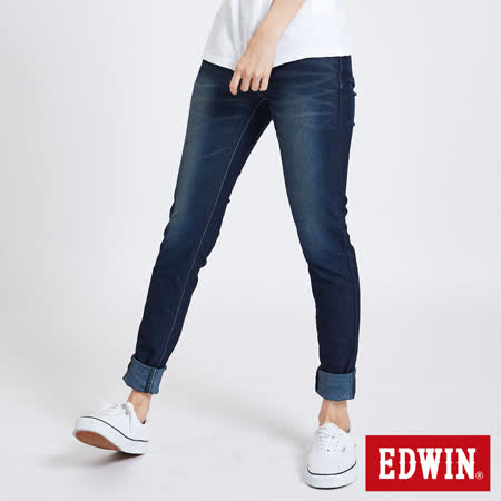 EDWIN JERSEYS 迦績褲 假袋蓋AB牛仔褲-女-原藍磨